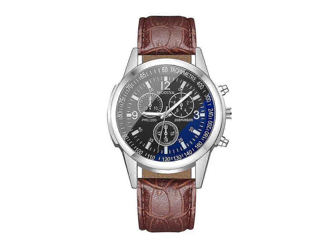 Relógio De Quartzo Masculino Modiya Com Pulseira De Couro E Vidro Azul