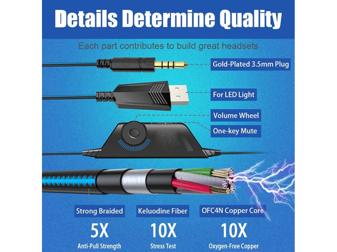 Headset de Jogos Yinzhuo G9000 com microfone, luz LED, para esports EOOCOO