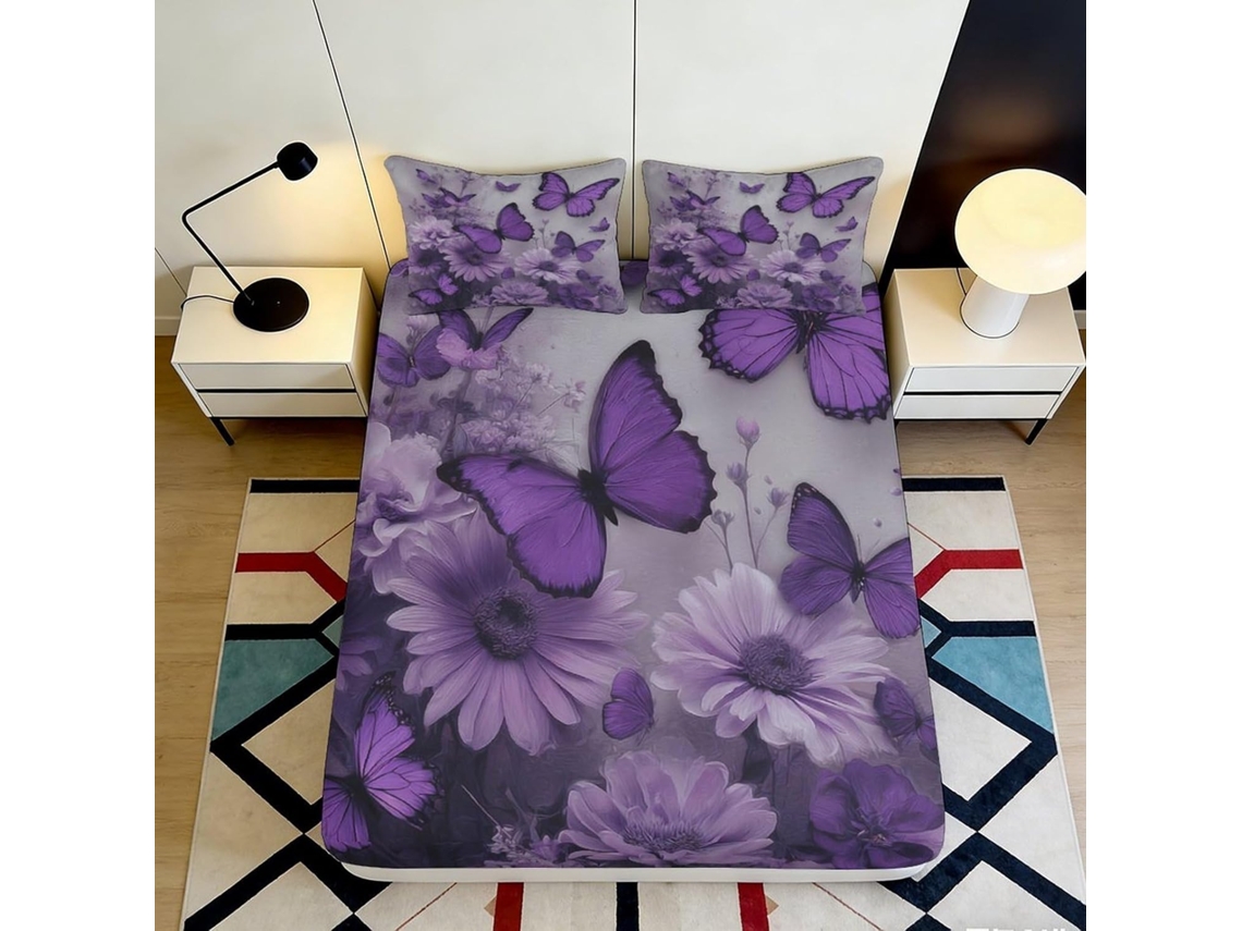 Conjunto de Cama Borboletas Microfibra com Estampa 3d e Fronha 200x25cm S/MARCA