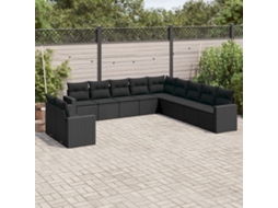 Vidaxl 11 Pcs Conjunto Sofás De Jardim C/ Almofadões Vime Pe Preto