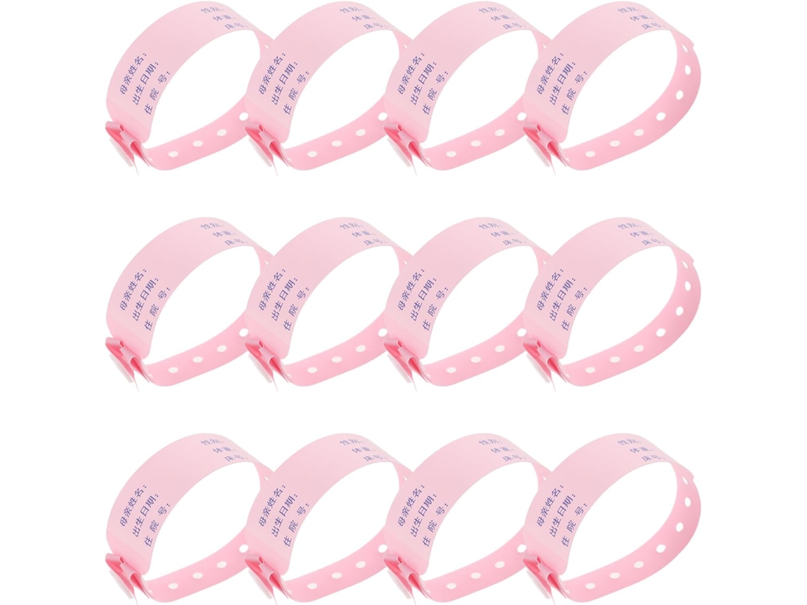 Pulseiras de identificação hospitalar Supvox para recém-nascidos, pacote com 100 unidades, pulseiras médicas ajustáveis em PVC rosa.