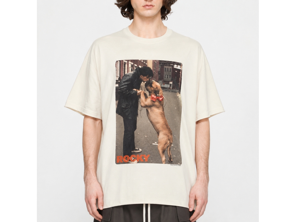 Rockinstone Rocky Movie Kissy Dog Solid Natural Adult T-shirt Size:s