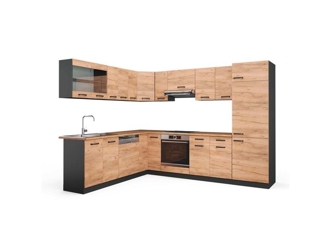 Cozinha de canto R-Line, 227 x 287 cm, PT Carvalho, Carvalho dourado/antracite, Vicco