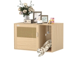Armário para Caixa de Areia de Gato com Arranhador e Porta de Rattan, 80x50x50 Cm, Carvalho E TOWN COMMERCE GMBH