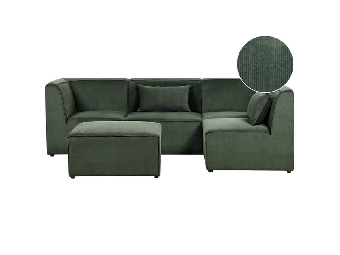 Sofá Esquinero (i) Con Otomana Beliani Lemvig De Pana Verde 250x166x78