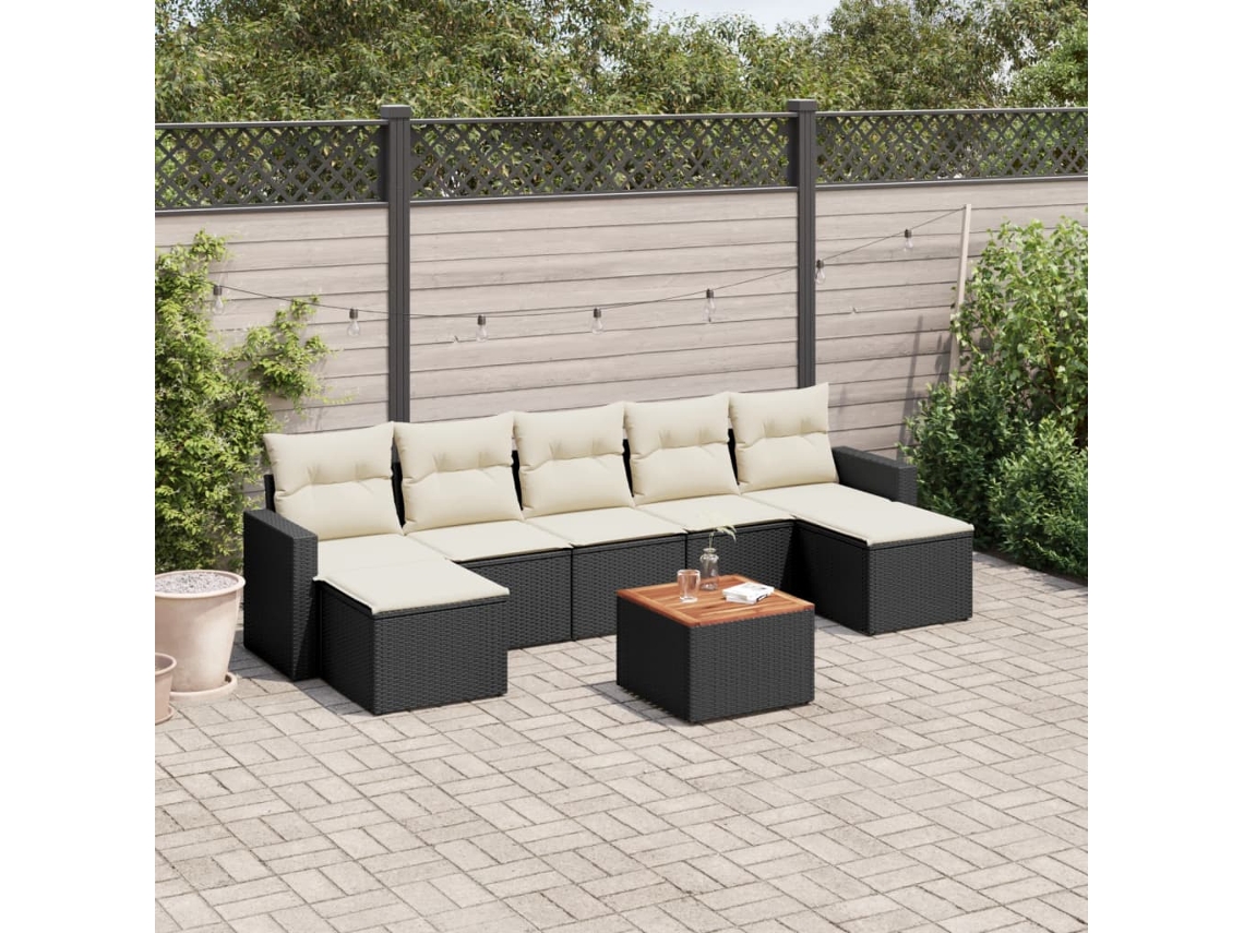 Vidaxl 8 Pcs Conjunto Sofás De Jardim Com Almofadões Vime Pe Preto