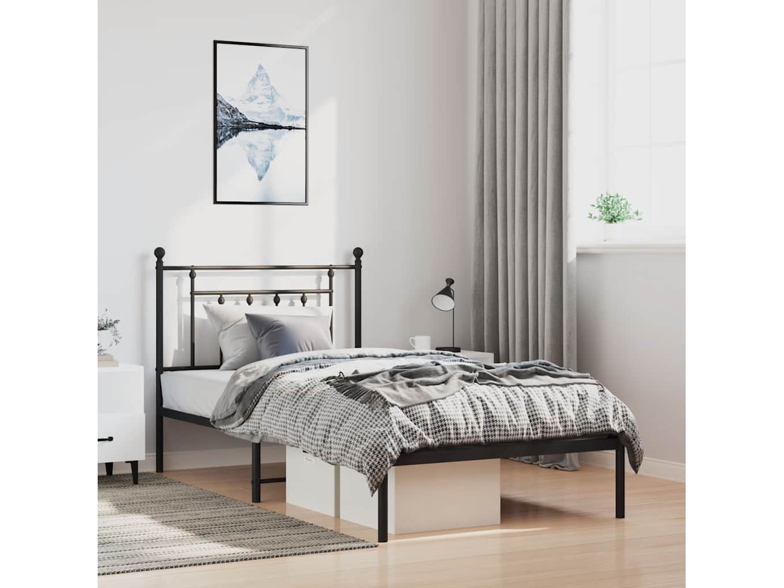 Vidaxl Estrutura de Cama com Cabeceira 100x190 Cm Metal Preto