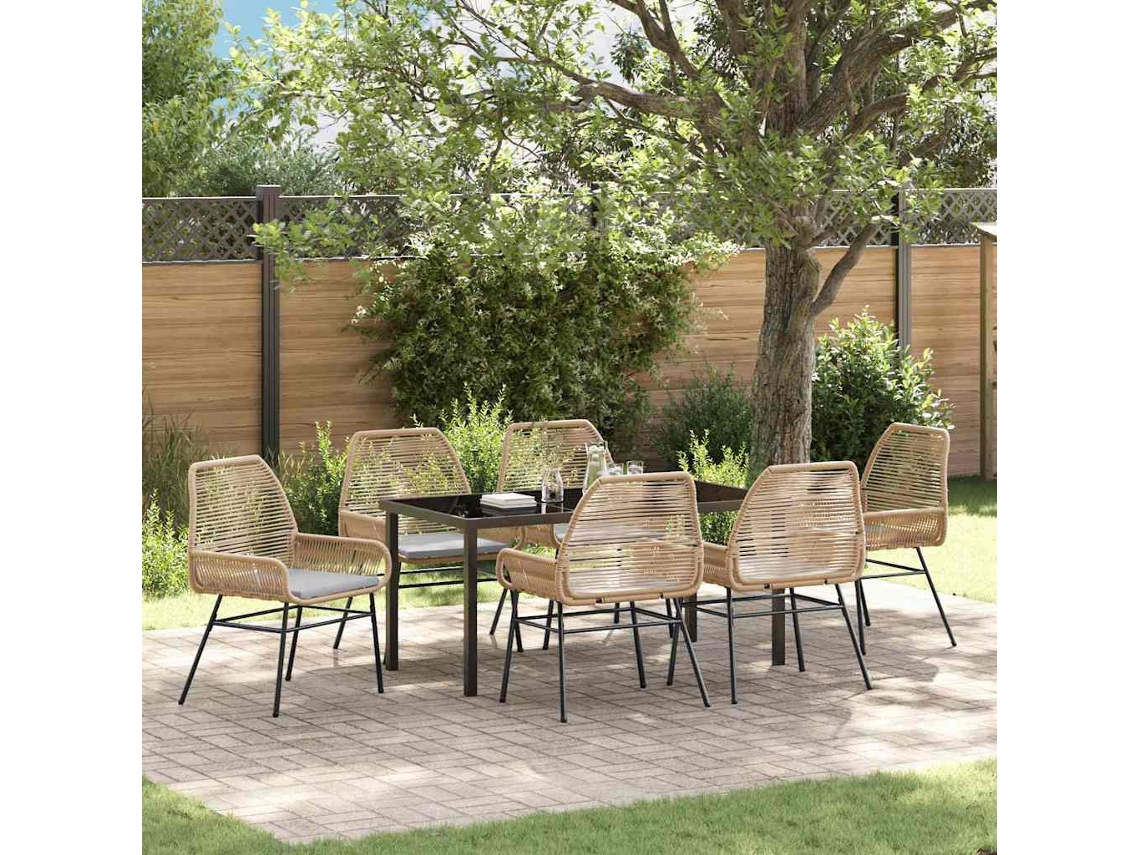 Vidaxl Conjunto de Jantar para Jardim 7 Pcs Castanho Vime Pe