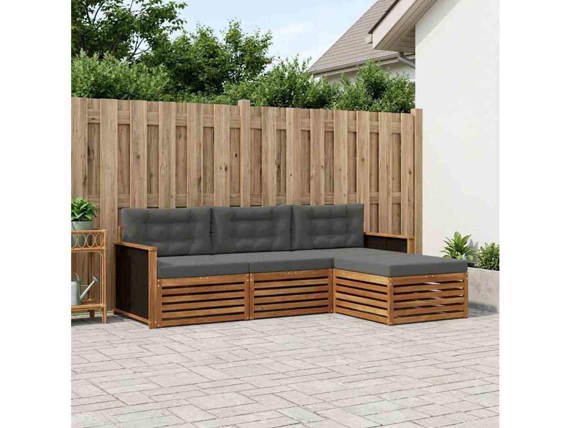 Vidaxl Conjunto De Sofás Para Exterior 4 Unid. Natural E Antracite