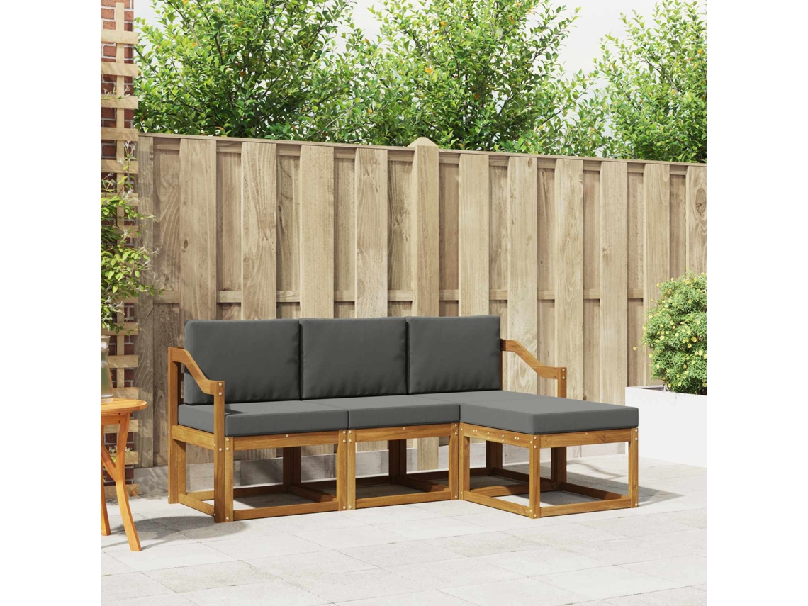 Vidaxl Conjunto De Sofás Para Exterior 4 Pcs Natural E Antracite