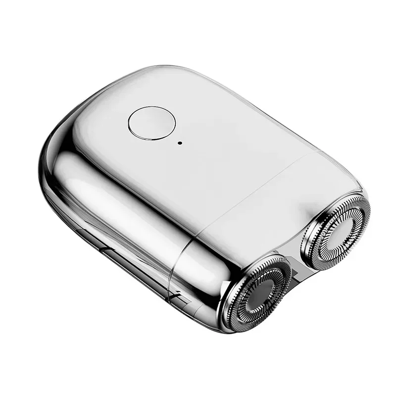 Barbeador Elétrico, Cabeças Duplas Flutuantes, Mini Aparador de Barba, Barbeador Portátil para Viagem para Homens MDUG (prateado)