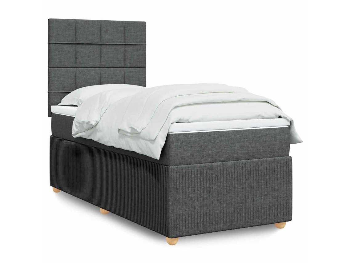 Vidaxl Cama Com Molas/colchão 100x200 Cm Tecido Cinza-escuro