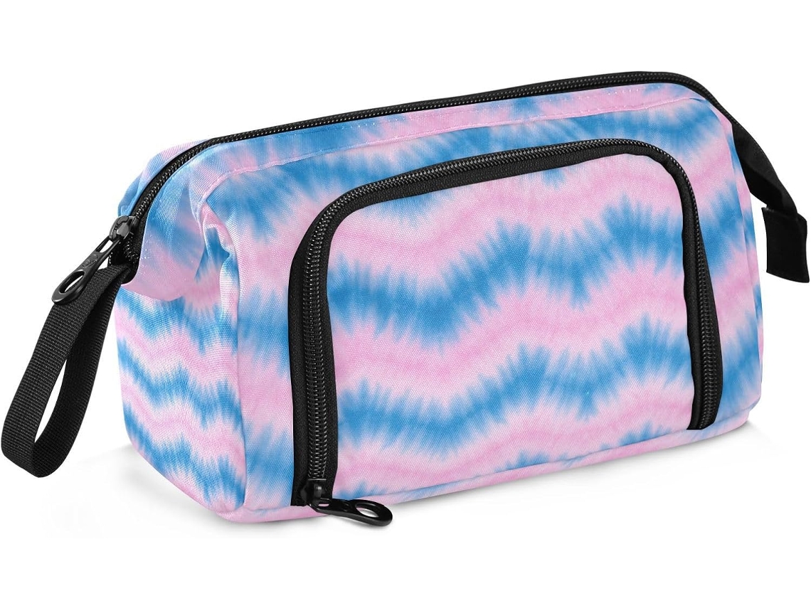 Estojo Grande Azul Claro Tie dye com Estampa Irregular e Compartimento para Lápis, Ideal Adolescentes Estilo P
