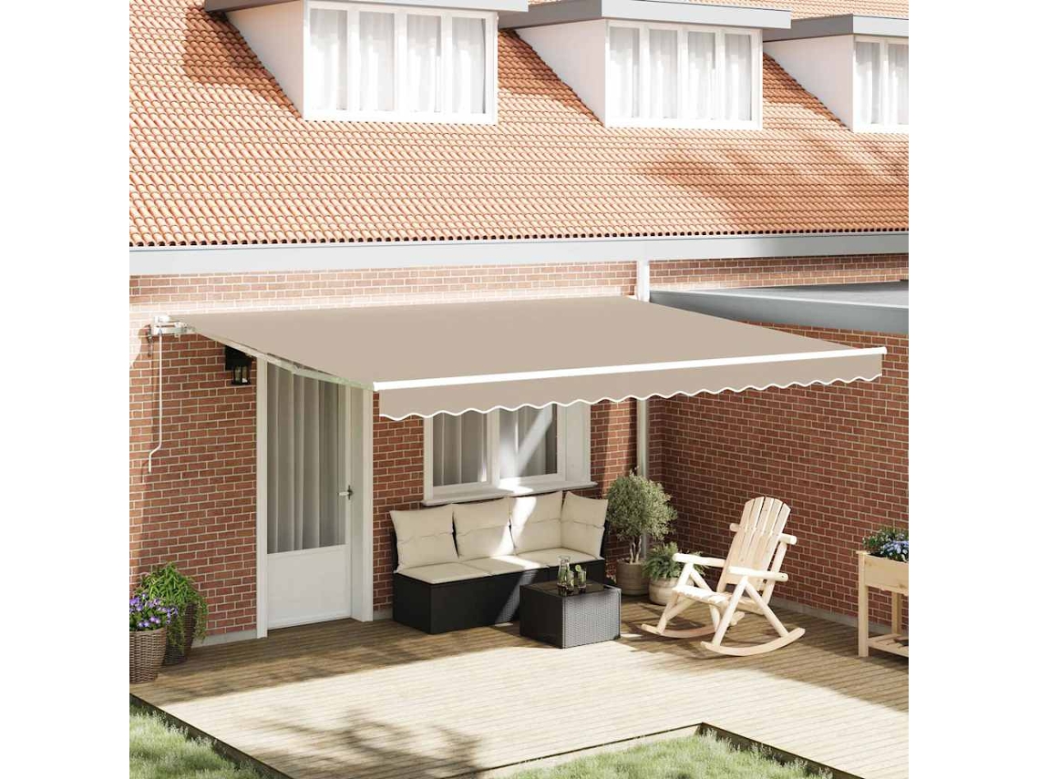 Vidaxl Toldo Retrátil Bege 450 × 350 Cm Tecido E Alumínio