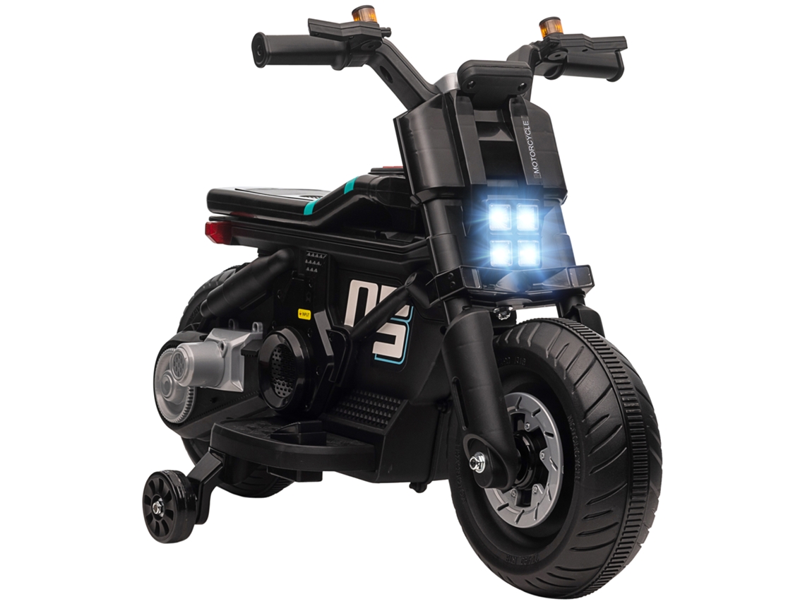 Motocicleta Elétrica para Crianças de 3 a 5 Anos em Pp e Metal com Rodas. Trompa e Música. 86x44x58 Cm. Preto Ge