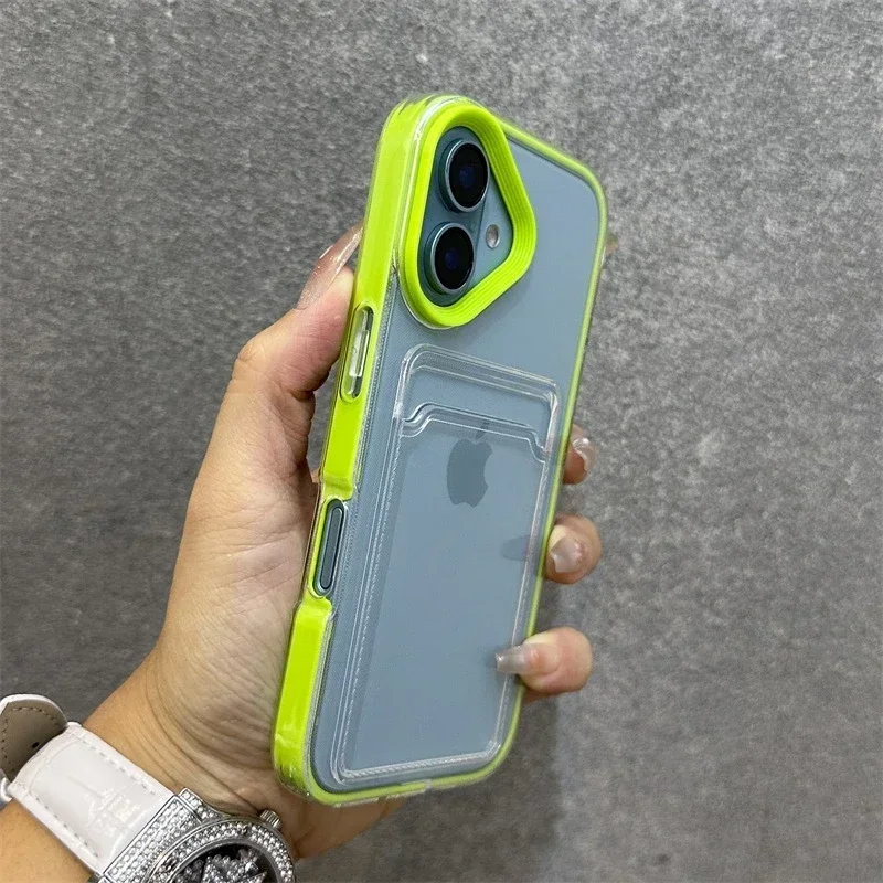 Capa Transparente Para Iphone 11 Pro (verde) Com Porta-cartões E Moldura Resistente A Impactos.