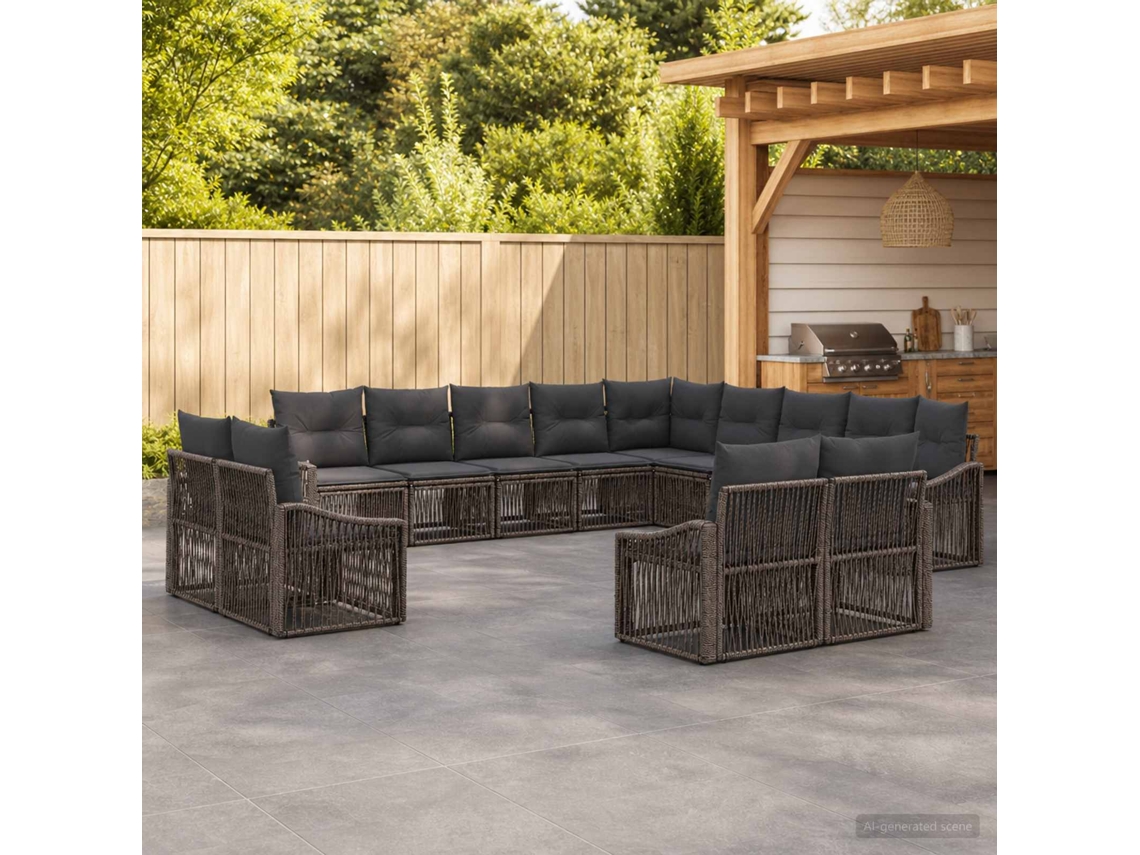 Vidaxl Conjunto De Sofá De Jardim 13 Unid. Cinzento Vime Pe