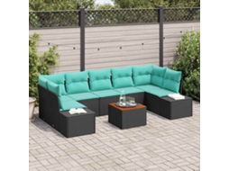 Vidaxl Conjunto De Sofá De Jardim 8 Unid. Preto E Turquesa Vime Pe