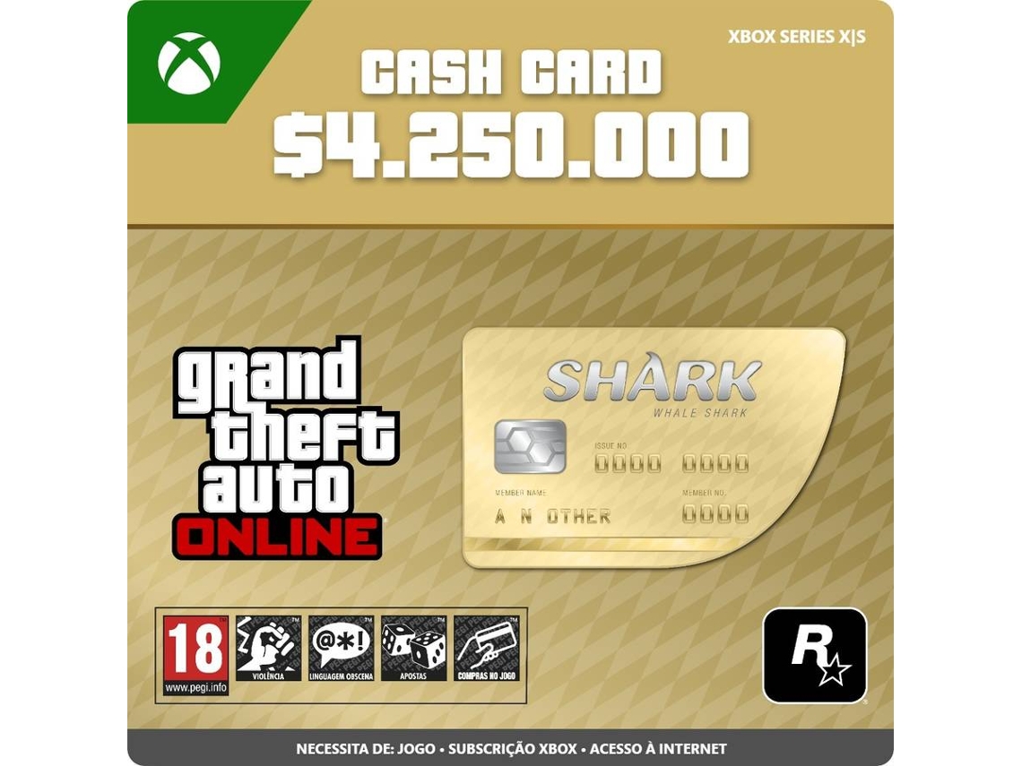 Cartão de Descarga MICROSOFT GTA Online Whale Shark Cash Card (Formato Digital)
