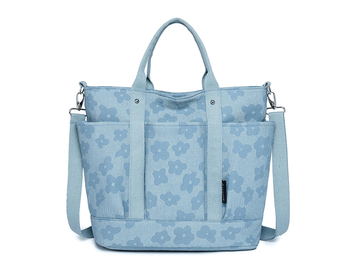 Bolsa de ombro leve em lona, estilo sacola floral plissada, antifurto, vários bolsos AQUAFORGE