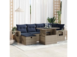 Vidaxl 7 Pcs Conj. Sofás Jardim C/ Almofadões Vime Pe/acácia Cinzento