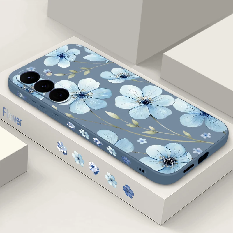 Capa Para Celular Galaxy A14 5g Com Estampa Floral Azul (cinza), Capa Macia.