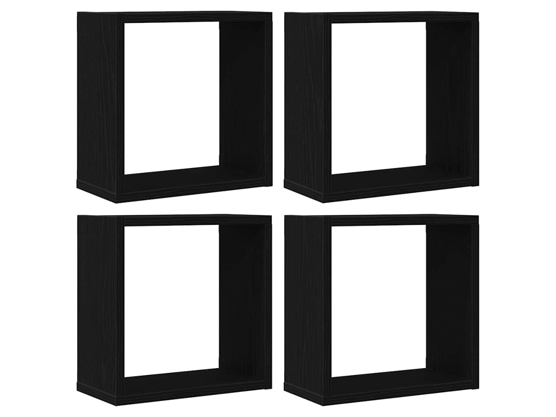 Conjunto de 4 Prateleiras de Parede em Cubo 30x15x30 cm Carvalho Preto Madeira Engenheirada MAISON EXCLUSIVE