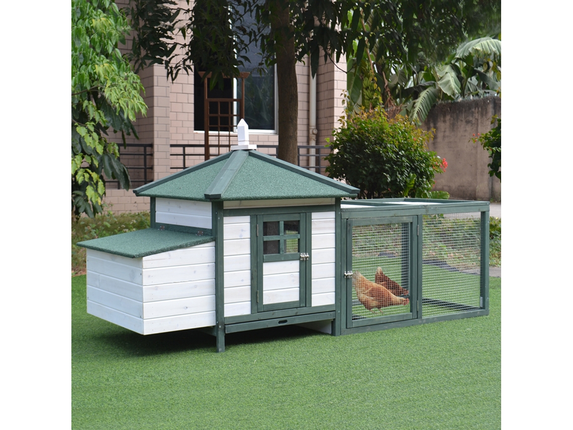 Galinheiro De Madeira Pré-montado Para Jardim, 196x76x97cm, Nas Cores Branco E Verde
