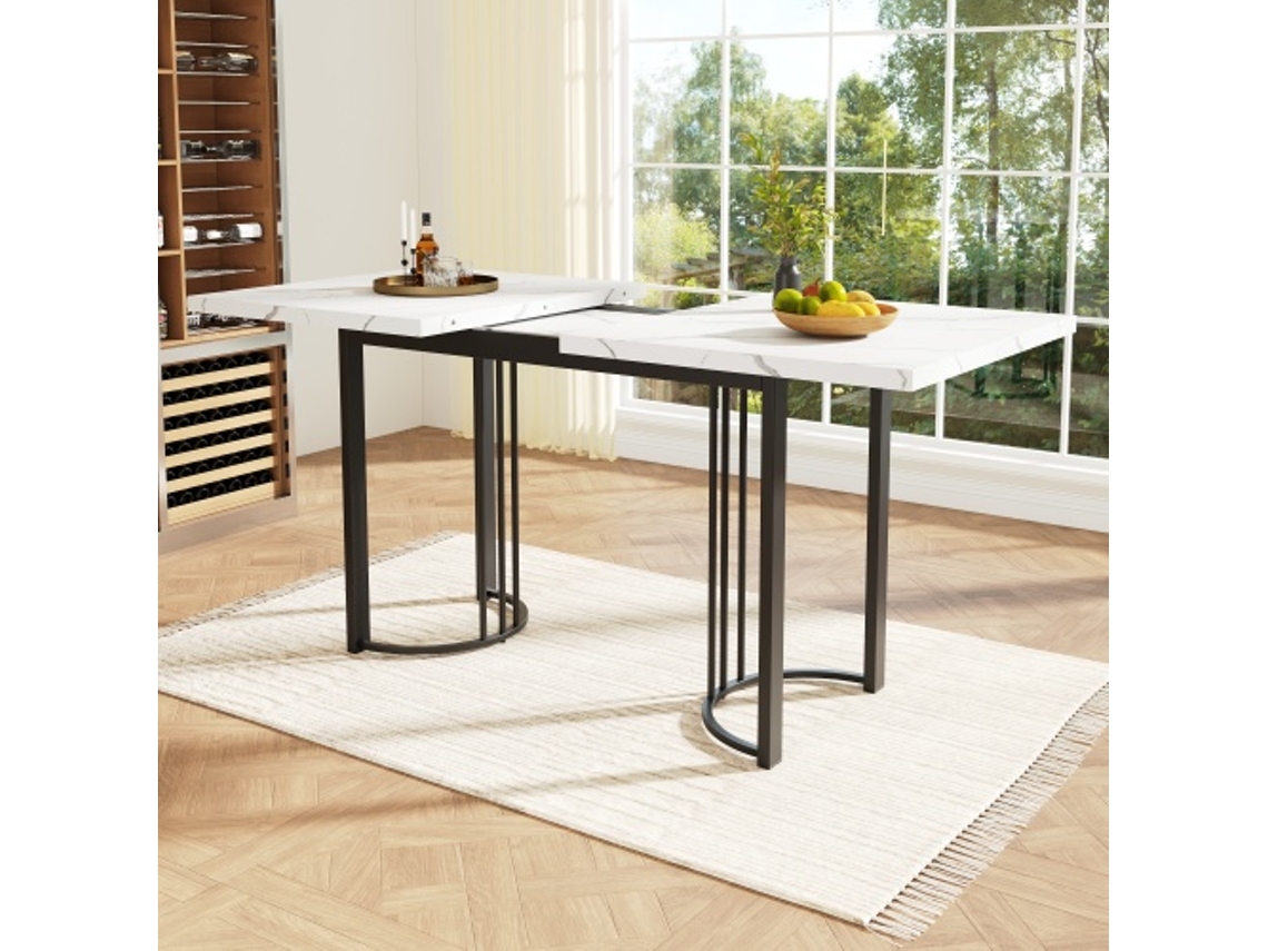 Mesa De Jantar Extensível (140-179,5 X 80 Cm), Estrutura Metálica, Adequada Para Sala De Jantar/sala De Estar, Branca/preta.