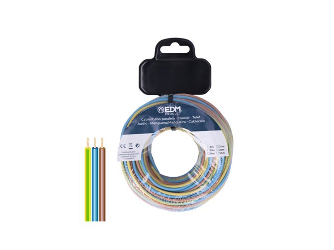 Carretel De Cabo Trançado H07z1 K 3g1,50mm² 10m Azul Marrom E Bicolor (30m No Total) Edm (450/750v)