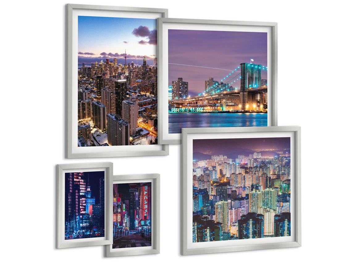 Conjunto De Pinturas Paisagens Urbanas Noturnas De Néon Espelharte (5 Peças)