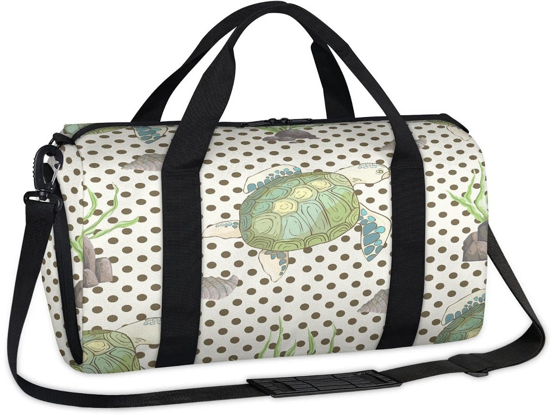 Bolsa Esportiva em Formato de Tartaruga Marinha com Conchas e Bolinhas Bolsa de Fim de Semana 45 X 21 5 X 23