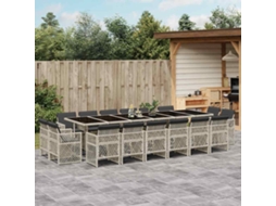 Vidaxl 17 Pcs Conj. Jantar Jardim C/ Almofadões Vime Pe Cinzento-claro