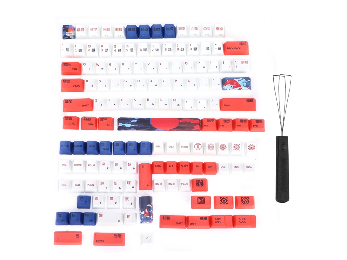 Aetheria teclas Pbt 134 Teclas Estilo Inglês com Padrões Animais para Teclado Mecânico Gamer Universal Koi Vermelho