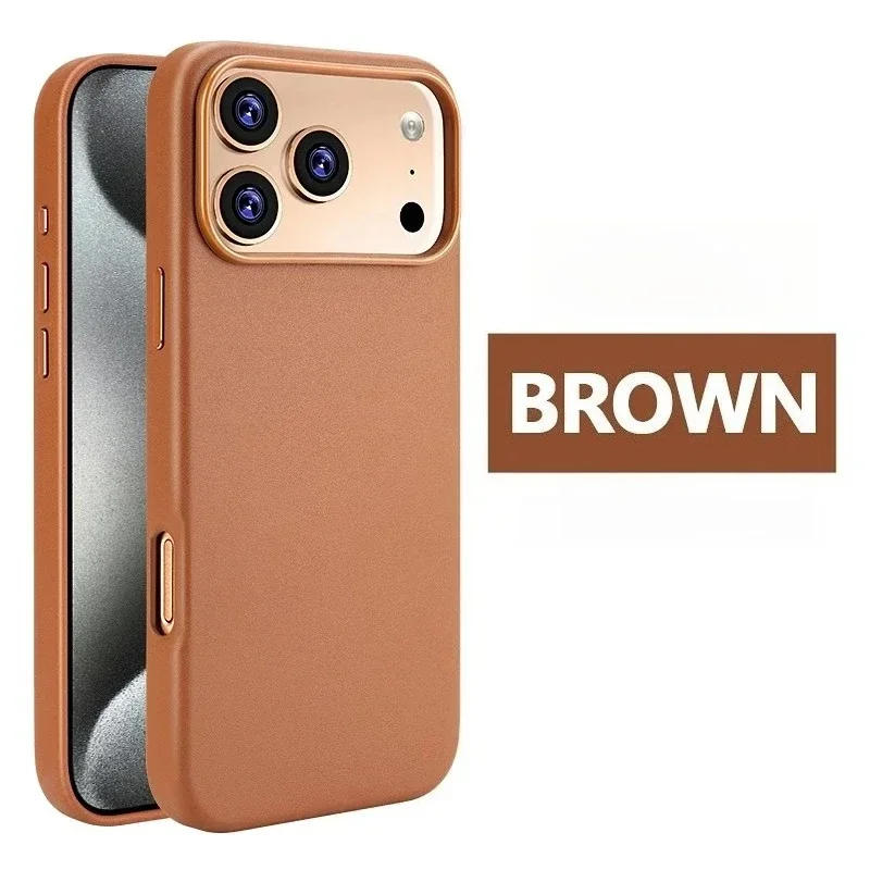 (marrom, Iphone 13 Pro Max) Capa De Celular Premium Em Couro Genuíno Com Forte Adsorção Magnética Para Carregamento Sem Fio.