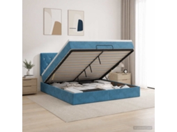 Vidaxl Cama Ottoman Com Colchão Azul Escuro 140 X 200 Cm Veludo