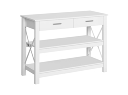 Mesa de Console BTFORUS moderna com 2 gavetas e prateleiras (105x40x76cm) branco