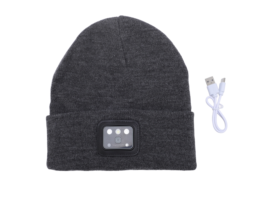 2026 gorro Unisex de Invierno Tejido Con Linterna Led Recargable Usb para Mujer Hombre Talla Única Gris