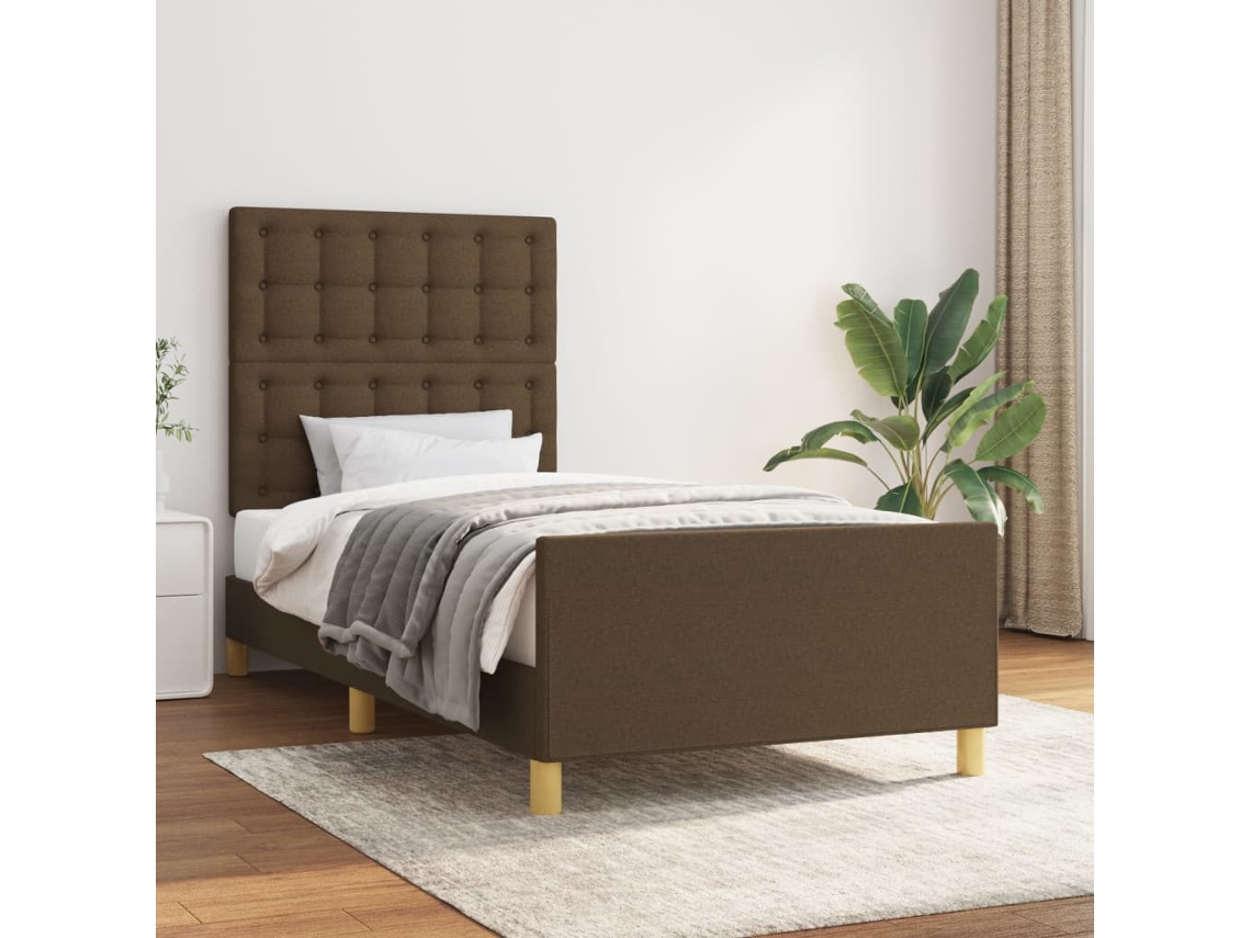 Vidaxl Estrutura De Cama C/ Cabeceira 90x190 Cm Tecido Castanho-escuro