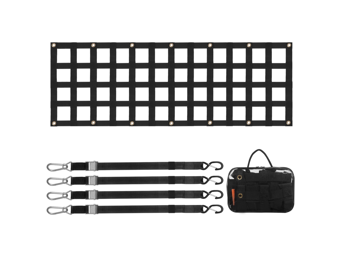 Rede para Portão Traseiro 152,5x47cm de Carga Resistente Caçamba Caminhonete com 4 Correias Telescópicas Ajustáveis Extensível e Duradoura Adequada