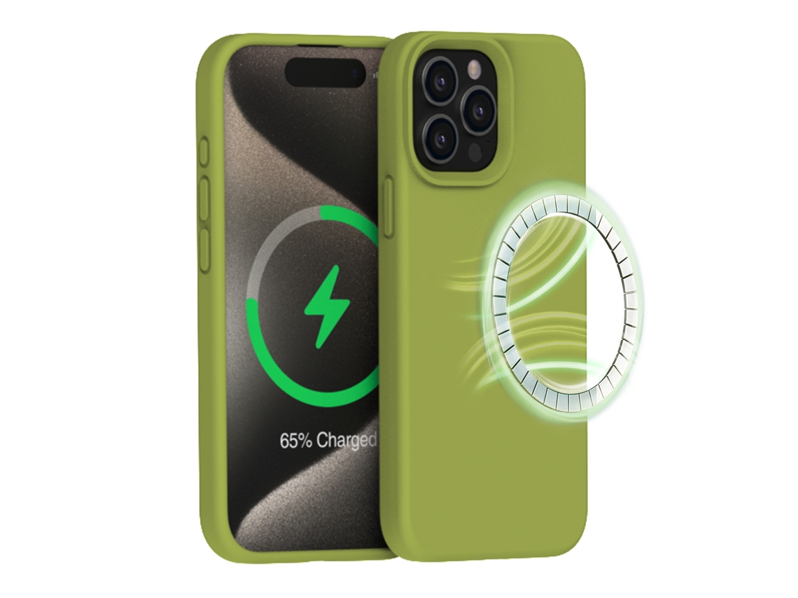 Capa Para Iphone 15 Pro Max, Em Silicone Líquido Magnético (verde-amarelo (magnético)).