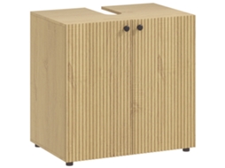 Unidade de Piateiro, Armário de Banheiro com 2 Portas de Fechamento Suave, Prateleira Ajustável, 60x39,8x58,5cm, Madeira Natural