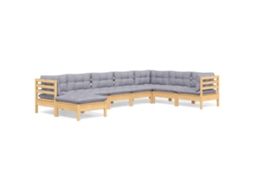 Conjunto de 8 Lounge de Jardim com Almofadões Cinza Pinho Maciço MAISON EXCLUSIVE