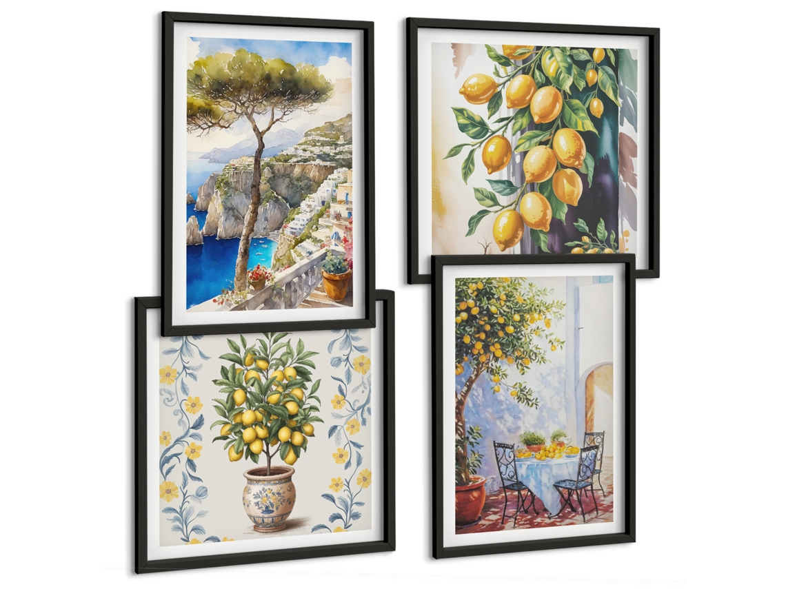 Pinturas Murais Modernas Boho Minimalista Pedras Moldura Branca Fotos Para O Escritório Espelharte (conjunto De 4 Imagens)