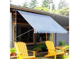 Toldo Com Manivela, C300 X L150 X A170-280 Cm, Altura Ajustável, Resistente À Sujeira, Fácil Montagem, Alumínio, Poliéster, Azul/branco