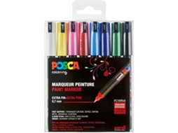 Conjunto de 8 marcadores - POSCA - PC1MR - Ponta calibrada extrafina - Indelével - Cores básicas