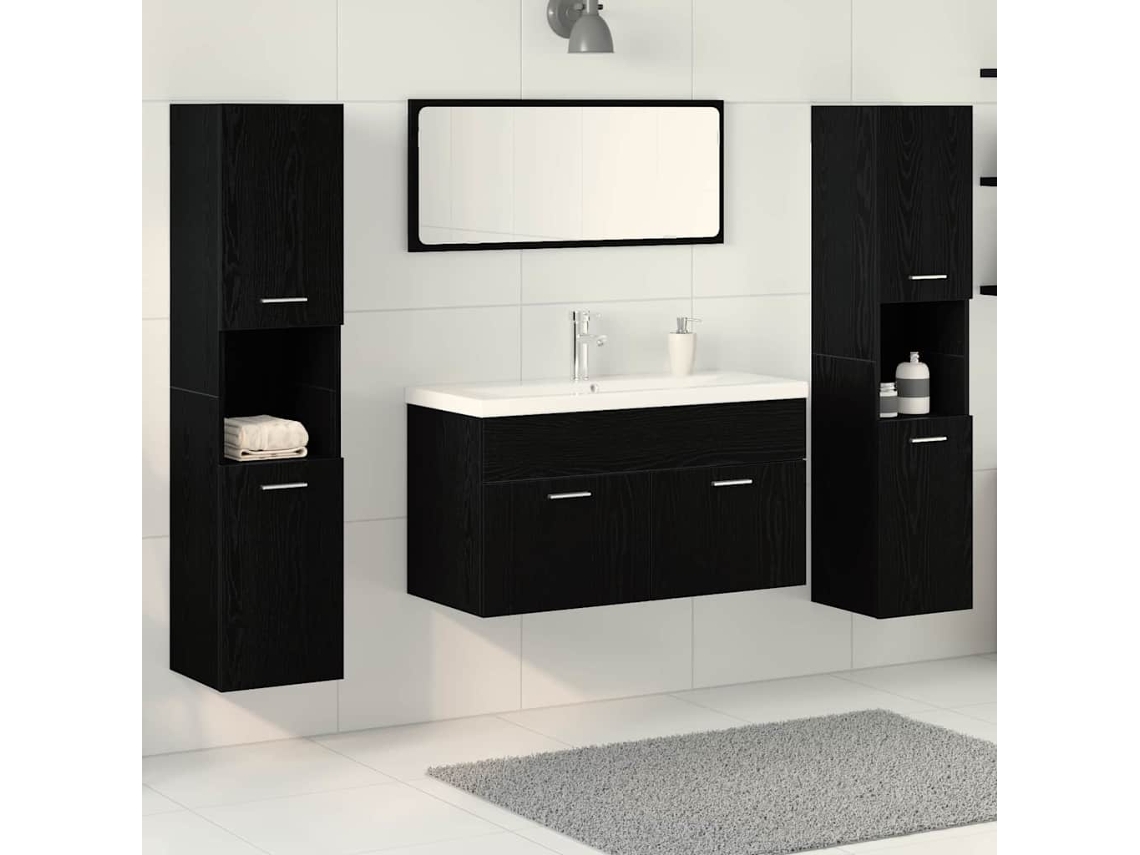 Vidaxl Conjunto De Móveis Para Banheiro Com Porta 4 Pcs Carvalho Preto