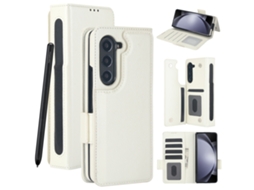 Capa Em Couro Pu Para Samsung Galaxy Z Fold 5 , Com Porta Cartões E Compartimento Para S Pen Branco Panoona