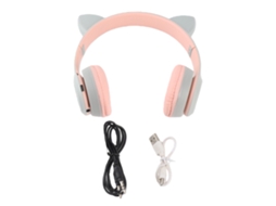 Fones de Ouvido Bluetooth Sem Fio com Slot para Cartão Orelhas de Gato Bonitas EOOCOO