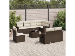 Vidaxl 9 Pcs Conjunto Sofás P/ Jardim C/ Almofadões Vime Pe Castanho